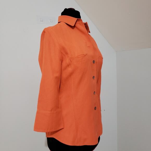 Linda Allard by Ellen Tracy Lined 3/4 Sleeve Collared Linen Blouse Size 6 - Picture 6 of 7